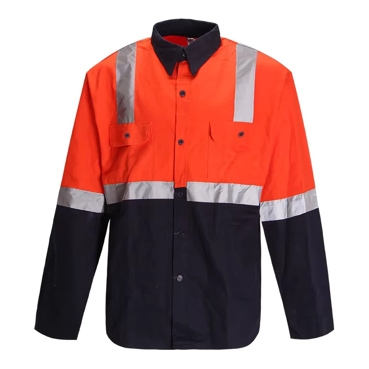 Hi Vis Cotton Uniform Reflective Work Shirt Long Sleeve Miner Oil Workwear with Breathable Feature Customizable Logo Support