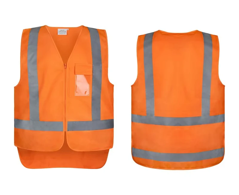 Hi Vis Day Night Safety Vest AS/NZS 4602.1 100% Polyester Zippered Orange TTMC Vest with Pockets