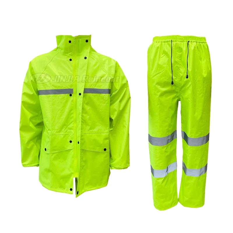 Hi Vis Design High Quality Double Layer Waterproof Oxford Fabric Motorcycle Bicycle Rain Coat Jacket Durable Rain Suit