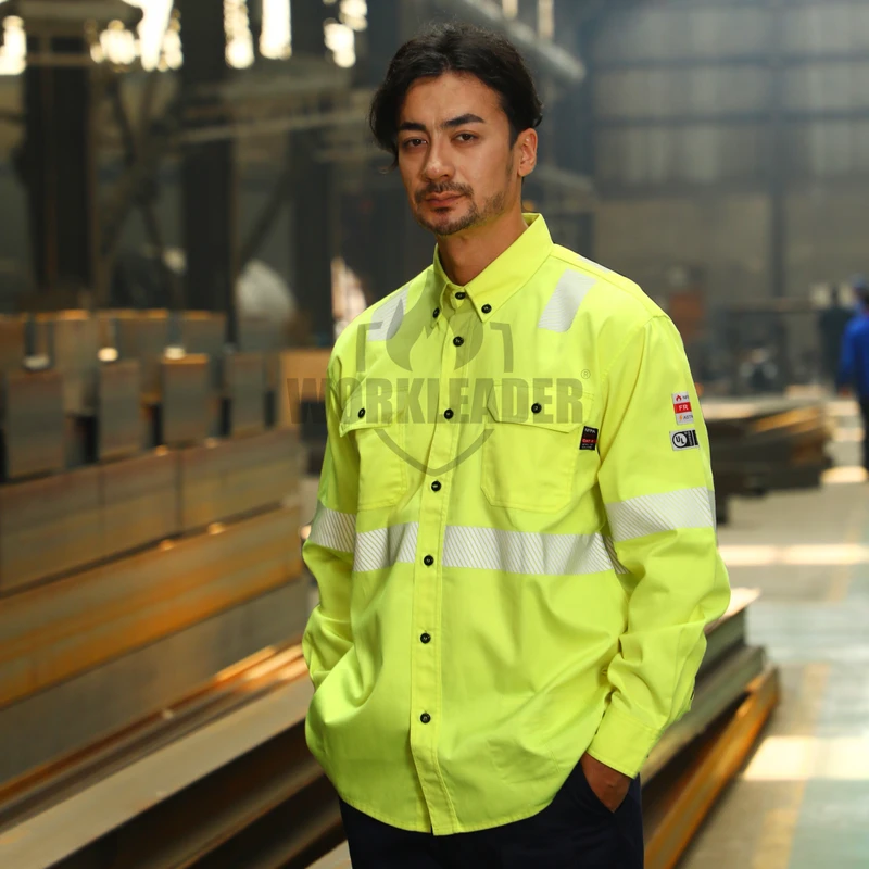 Hi Vis FR Shirt Fireproof Safety Clothing Industrial Flame Resistant ARC2 Rated OEKO TEX Certified Oil Field Gas