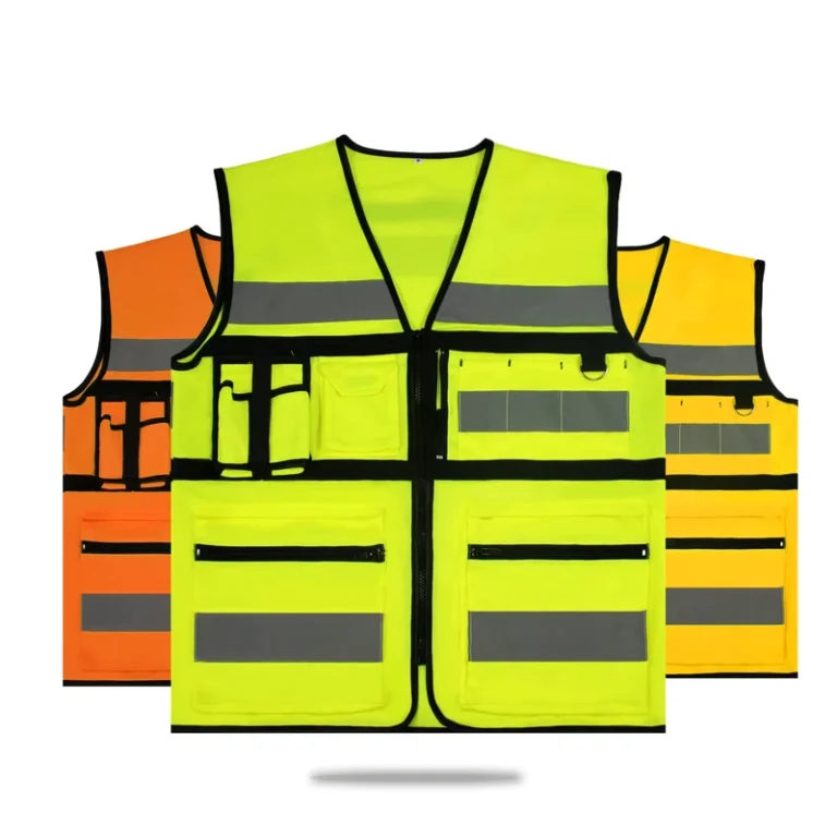 Hi-Vis-Fluorescent-Multi-Pocket-Reflective-Mens-Construction-Work-Vest
