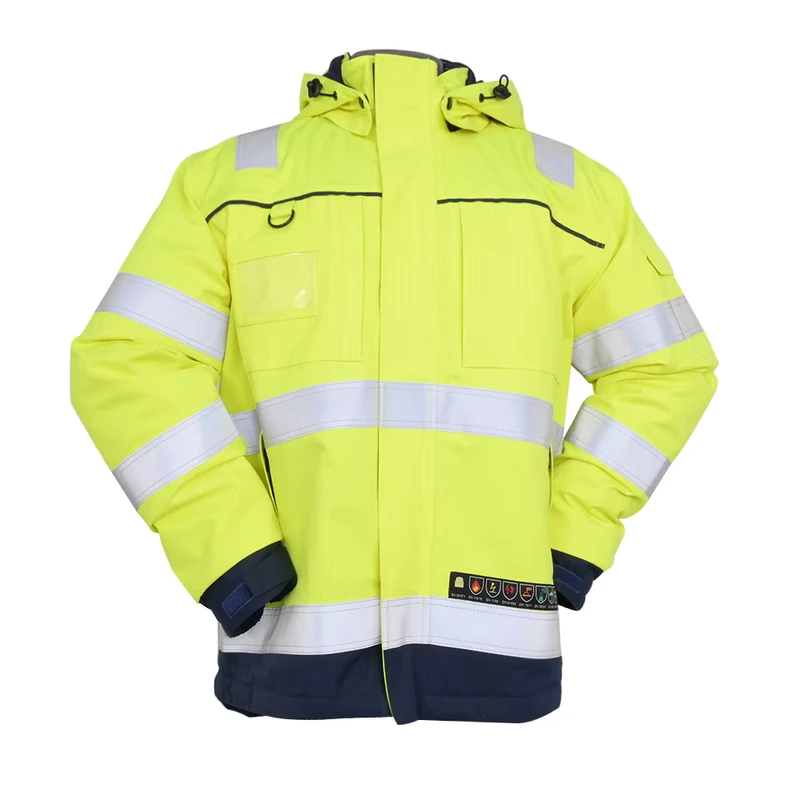 Hi Vis Fluorescent Quilted Hooded Flame Retardant Reflective Safety Jacket