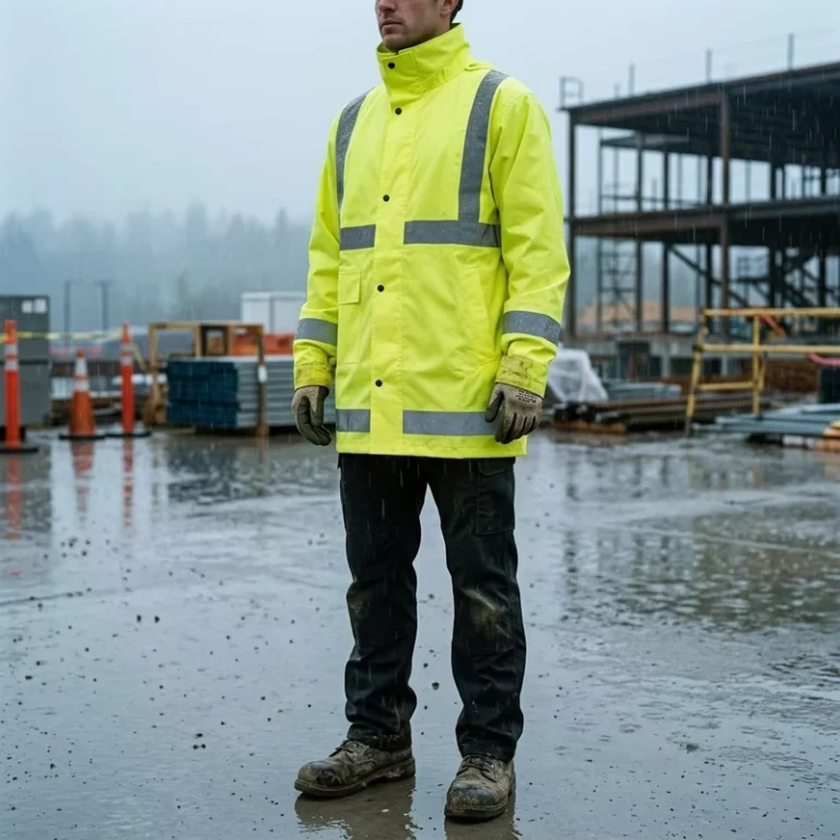 Hi-Vis-Fluorescent-Yellow-Long-Rain-Jacket-Detachable-Hood-Waterproof-Reflective-Raincoat-for-Road-Construction-Work