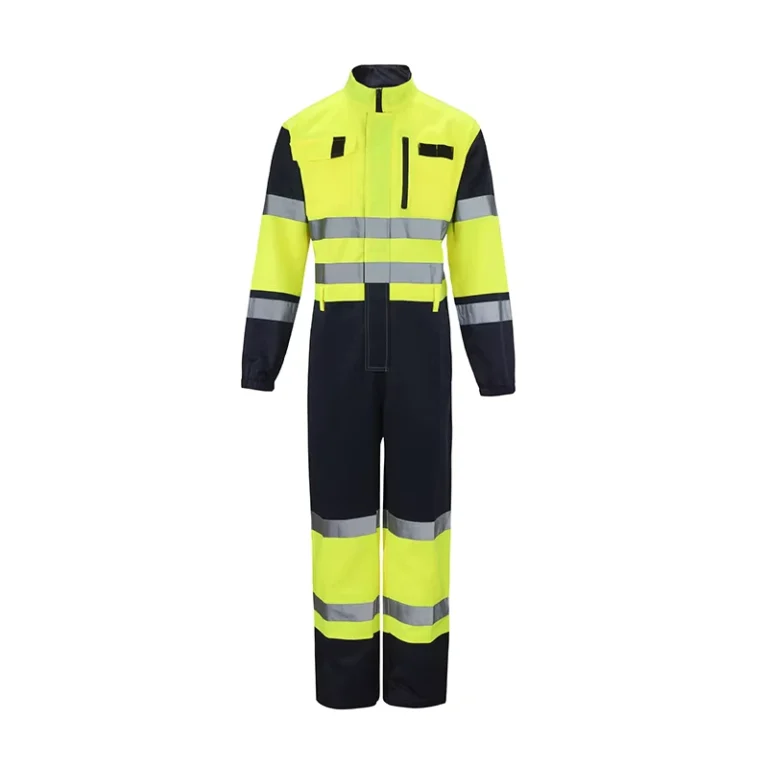 Hi-Vis-Fluorescent-Yellow-Safety-Coverall-With-Stand-up-Collar-Comfortable-Auto-Repair-Uniform-Maintenance-Clothing