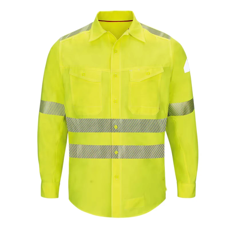 Hi-Vis Fluorescent Yellow Welding Shirt Men Fire Retardant Work Shirt FR