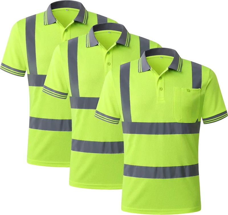 Hi Vis High Visibility Reflective Safety Polo Shirt Breathable Quick Dry Birdseye Work T Shirt Customizable Logo