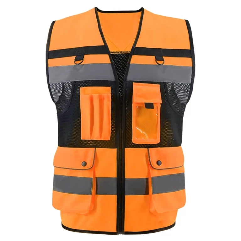 Hi-Vis-Knitted-Fabric-Reflective-Safety-Vest-with-Multi-Pockets