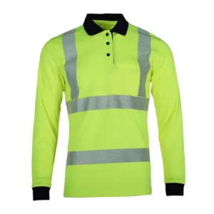 Hi Vis LS Polo Shirts Breathable Polyester Fluorescent Orange Reflective Material Night Safety Workwear for Traffic Roadway