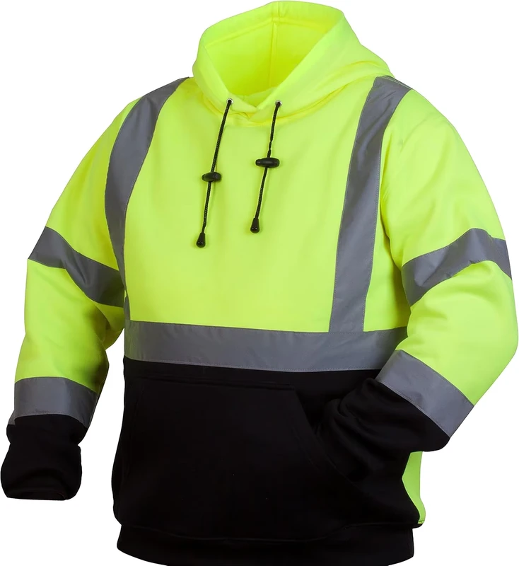 Hi-Vis-Lime-Safety-Pullover-Sweatshirt-with-Black-Bottom-Reflective-Polyester-Customizable-Logo-Fluorescent-Feature