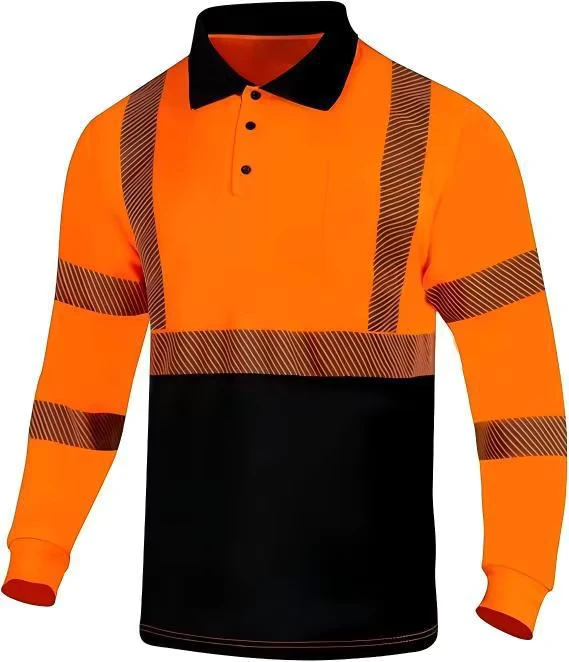 Hi Vis Long Sleeve Safety Reflective Polo Shirts Men ANSI Class 2 High Visibility Construction Work China