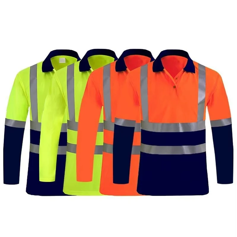 Hi Vis Long Sleeve Traffic Road Signs Reflective Safety Shirt Class 3 Work Polo Custom Logo Bird Eyes Polyester Breathable
