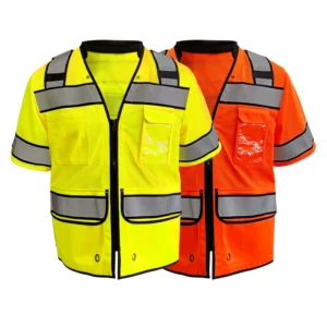 Hi Vis Mesh Multi-Pocket Polyester ANSI Class 2 Reflective Safety T-Shirt with LED Flash