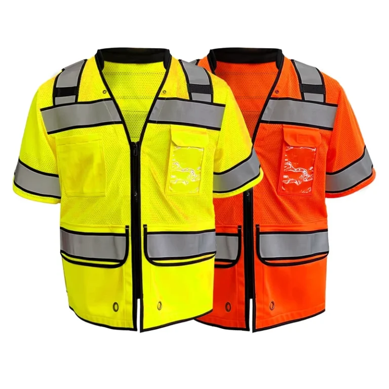 Hi-Vis-Mesh-Multi-Pocket-Polyester-ANSI-Class-2-Reflective-Safety-T-Shirt-with-LED-Flash