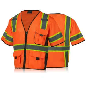Hi-Vis Mesh Reflective Work Safety Vest Breathable Polyester Class 3 Short Sleeve Multi-Pocket Jacket