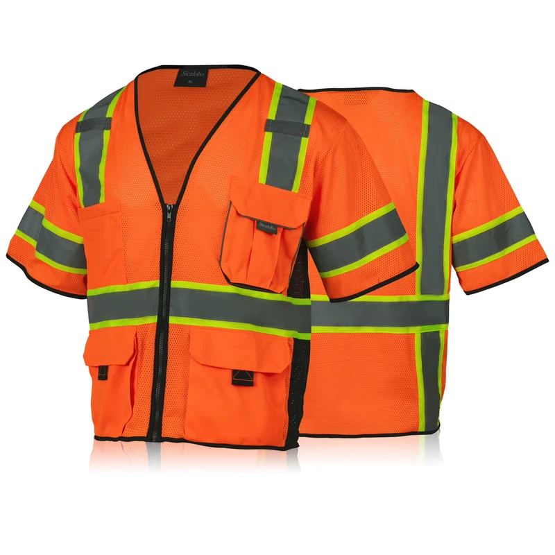 Hi-Vis Mesh Reflective Work Safety Vest Breathable Polyester Class 3 Short Sleeve Multi-Pocket Jacket