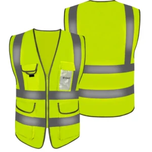 Hi Vis Mesh Workwear Vest for Men with Zipper, Multi Pockets, Fluorescent Reflective Tape, CE ANSI EN20471 Class 2