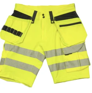 Hi Vis OEM Reflective Water Proof ANSI Class 2 1 Safety Work Short Pants with Stretch and Multifunctional Pockets