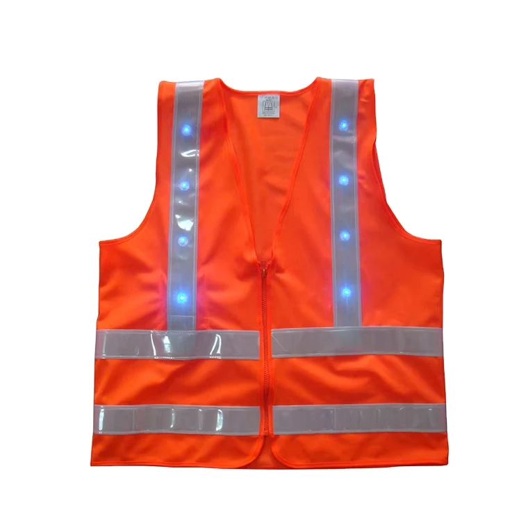 Hi Vis Orange LED Flash Polyester Reflective Safety Vest