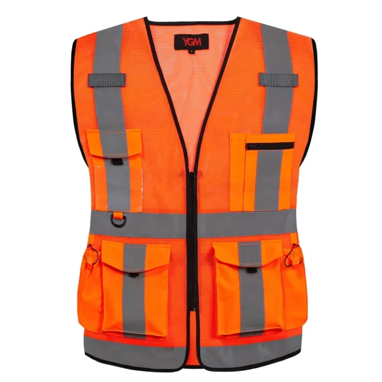 Hi-Vis-Orange-Mesh-Construction-Reflective-Safety-Vest-with-Multiple-Pockets