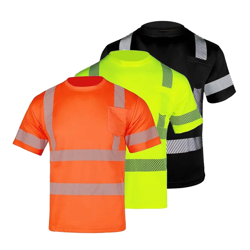 Hi Vis Outdoor Safety Construction Workwear Reflective Short Sleeve Black High Visibility Work Tshirt for Men