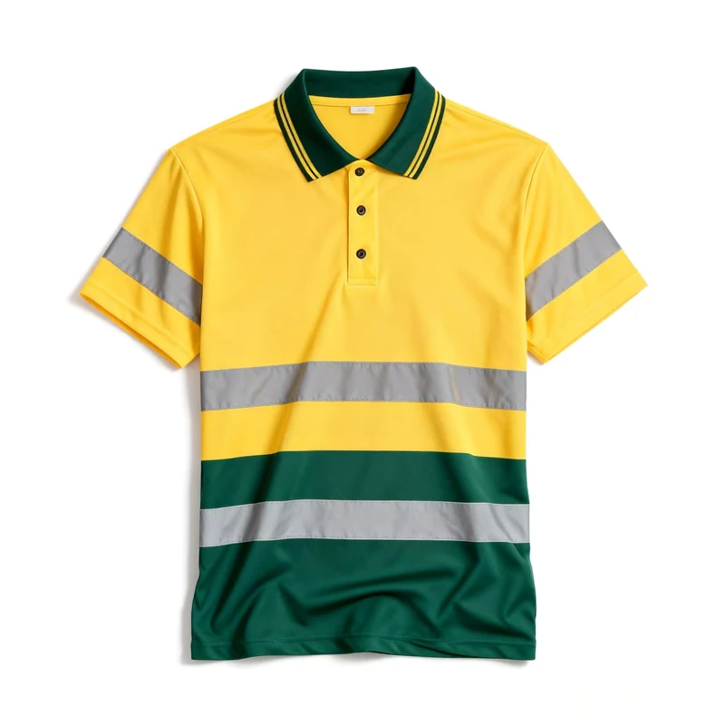 Hi Vis Polo Mens Short Sleeved Safety Shirts Breathable Reflective Yellow Green Work Shirts Workwear for Men Construction