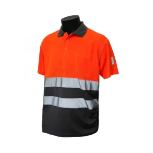 Hi Vis Polo Shirt Fluorescent Orange Retro Reflective Tapes Summer Safety Hi viz Short Sleeve Polyester Polo Shirt