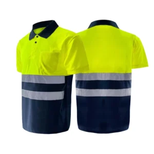 Hi Vis Polo Shirt Safety Fluo Yellow Reflective Work High Visibility Customizable with Logo Made of Polyester