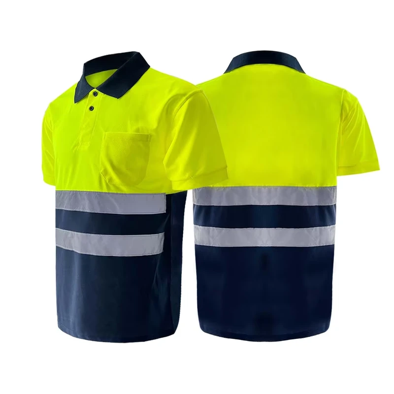 Hi Vis Polo Shirt Safety Fluo Yellow Reflective Work High Visibility Customizable with Logo Made of Polyester