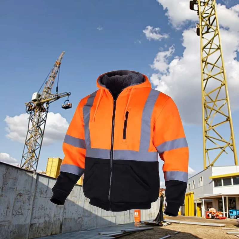 Hi Vis Polyester Bomber Jacket with Reflective Construction Workwear Water Proof Safety Features Customizable Logo
