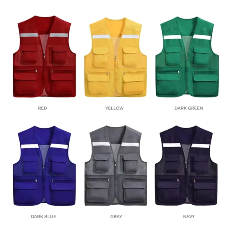 Hi-Vis Polyester Construction Work Vest with Reflective Tape