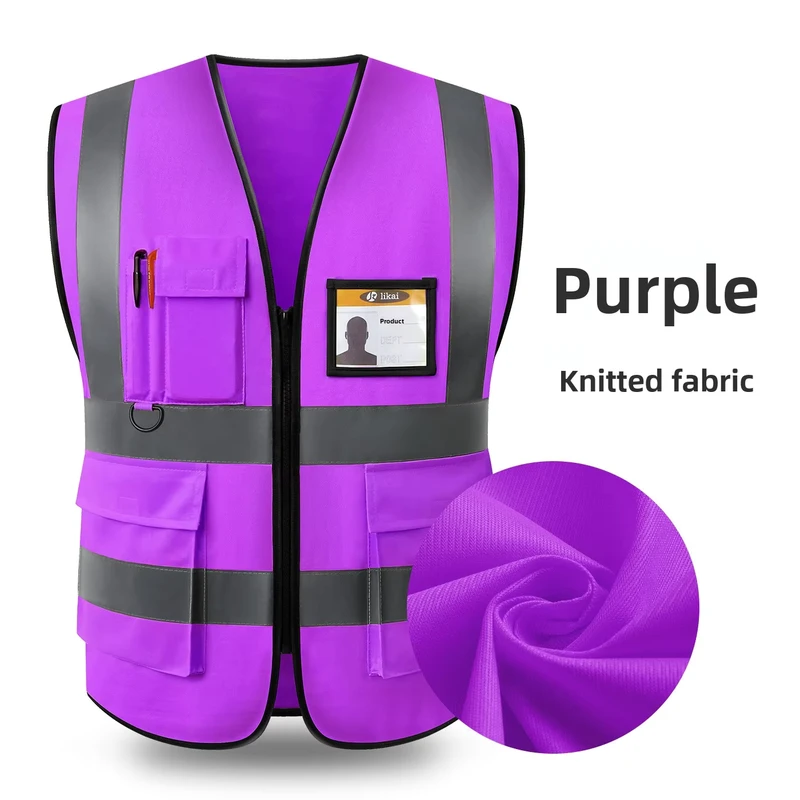 Hi Vis Polyester Mesh Construction Vest Multi Pocket Reflective Safety Vest with Zipper