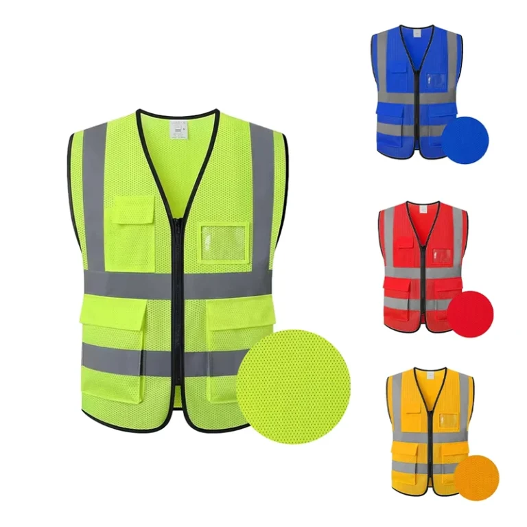 Hi-Vis-Polyester-Mesh-Construction-Vest-Multi-Pocket-Workwear-Jacket-Reflective-Safety-Clothing-Vest-With-Zipper