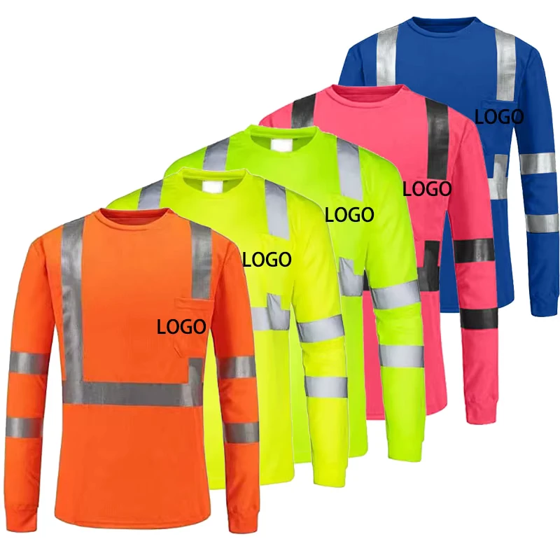 Hi-Vis Reflective Construction Vest Breathable T-Shirt Reflective Construction Engineer Safety Long Sleeve Uniform