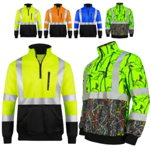 Hi Vis Reflective Construction Workers Work Sweatshirt Warm Class 3 Quarter Zip Fleece Safety Pullover