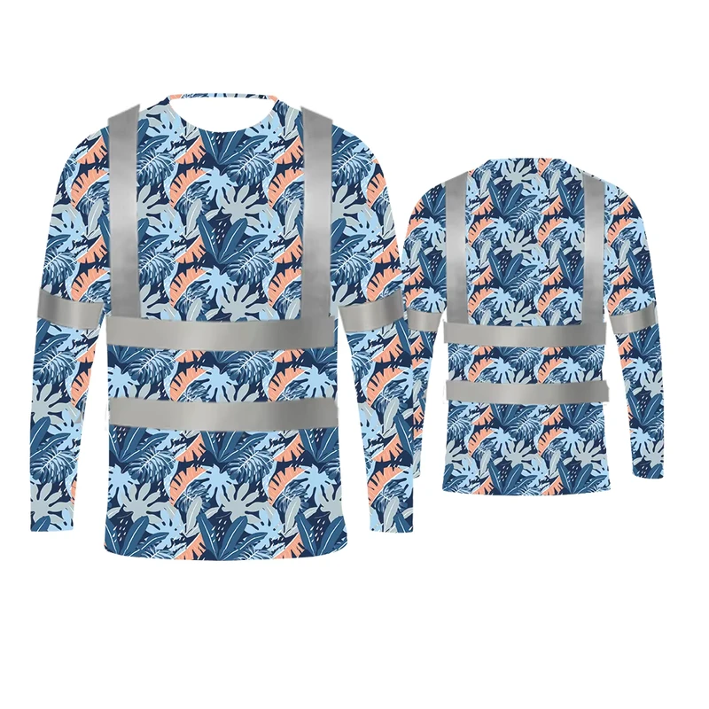 Hi Vis Reflective Flower Island Pattern Long Sleeve Shirt With Logo