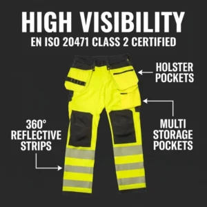 Hi Vis Reflective Multi Pockets Custom Waterproof Workwear Construction Safety Worker Trousers Uniforms Men Work Cargo Pants