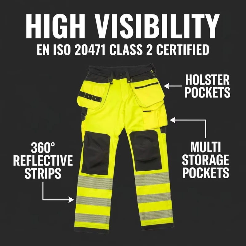 Hi Vis Reflective Multi Pockets Custom Waterproof Workwear Construction Safety Worker Trousers Uniforms Men Work Cargo Pants