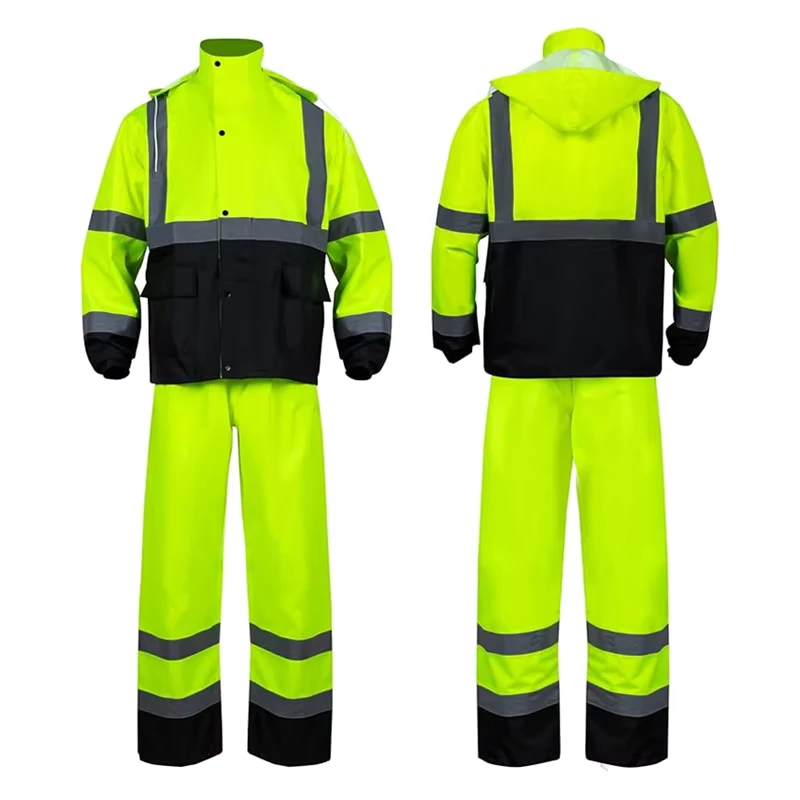 Hi Vis Reflective Rain Jacket Suit and Pants for Men Waterproof Class 3 High Visibility Safety Rain Gear Raincoat