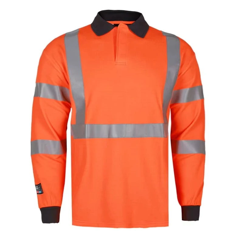 Hi Vis Reflective Safety Construction Clothing ANSI High Visibility Long Sleeve Men Work Polo Shirts