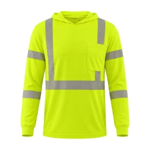 Hi Vis Reflective Safety Hoodie Long Sleeve Work Shirt Breathable Bird Eye Fabric ANSI Class 3 Pocket Hoodie