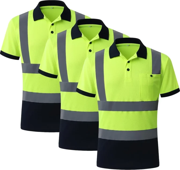 Hi-Vis-Reflective-Safety-Polo-Shirt-Short-Sleeve-Breathable-Birdseye-Work-T-Shirt-with-Pocket-for-Construction-Warehouse