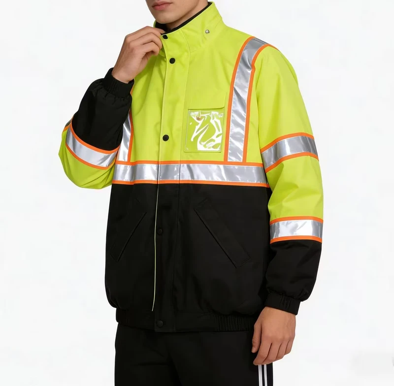 Hi Vis Reflective Safety Quilted Jacket Waterproof Windproof Breathable Winter Workwear Pockets High Visibility Construction