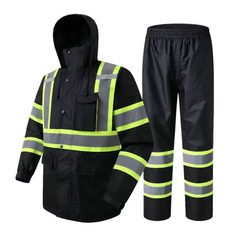 Hi-Vis-Reflective-Safety-Rain-Jacket-Pants-ANSI-Class-2-Waterproof-Windproof-Breathable-Hood-Polyester-Inner-Mesh