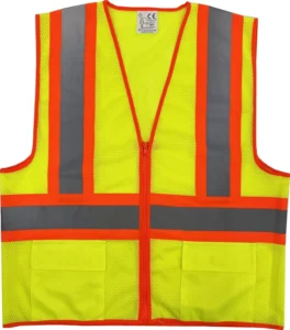 Hi Vis Reflective Safety Vest Zipper Closure Multi Pocket Breathable Mesh Traffic Workwear