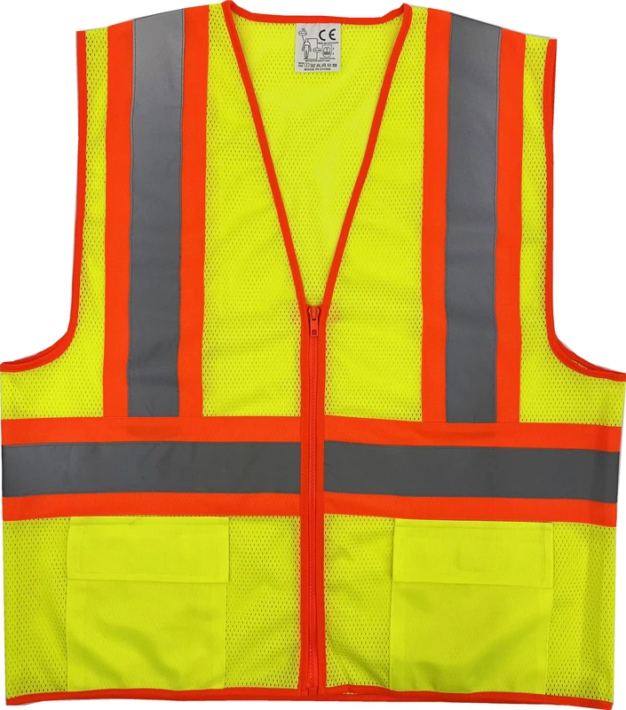 Hi Vis Reflective Safety Vest Zipper Closure Multi Pocket Breathable Mesh Traffic Workwear