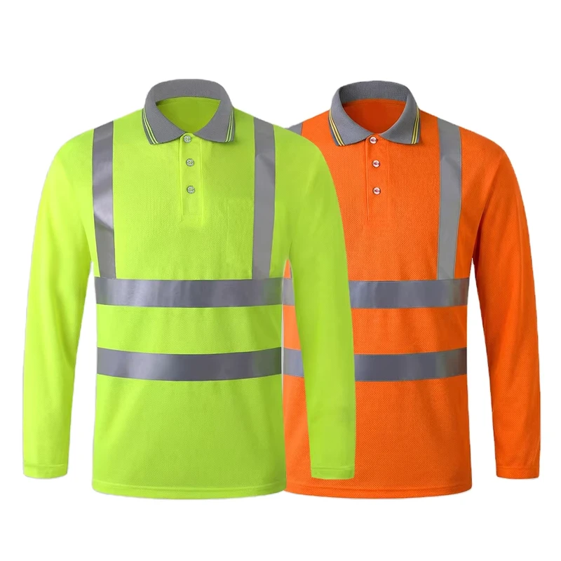 Hi Vis Reflective Safety Workwear Polo Shirts Quick Dry Bird Eye Mesh for Hot Weather Industrial Worker Polo Shirts