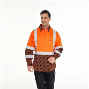 Hi Vis Reflective Safety Workwear Shirts Two Tone Splicing Button up Long Sleeve Shirts with Printed Hem