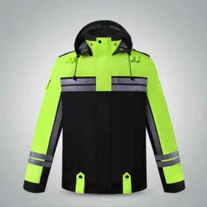 Hi Vis Reflective Security Patrol Jacket Thick Warm Winter Windproof Waterproof Safety Work Coat with Hood Custom Logo Men’s Parka