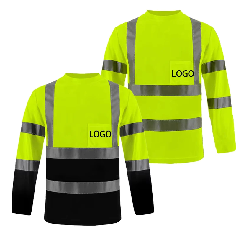 Hi Vis Reflective Security Safety Shirts Long Sleeve Custom Construction Work Clothing Workwear