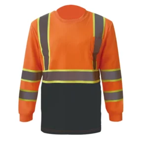Hi Vis Reflective T Shirt ANSI Safety Shirts Lime Orange Long Sleeve Reflective with Navy Blue Bottom